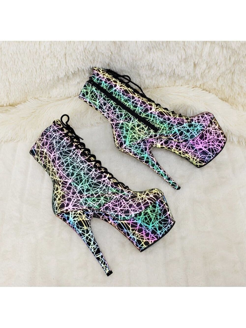 Reflective Geometric Platform High Heel Ankle Boots - Picture 14 of 17